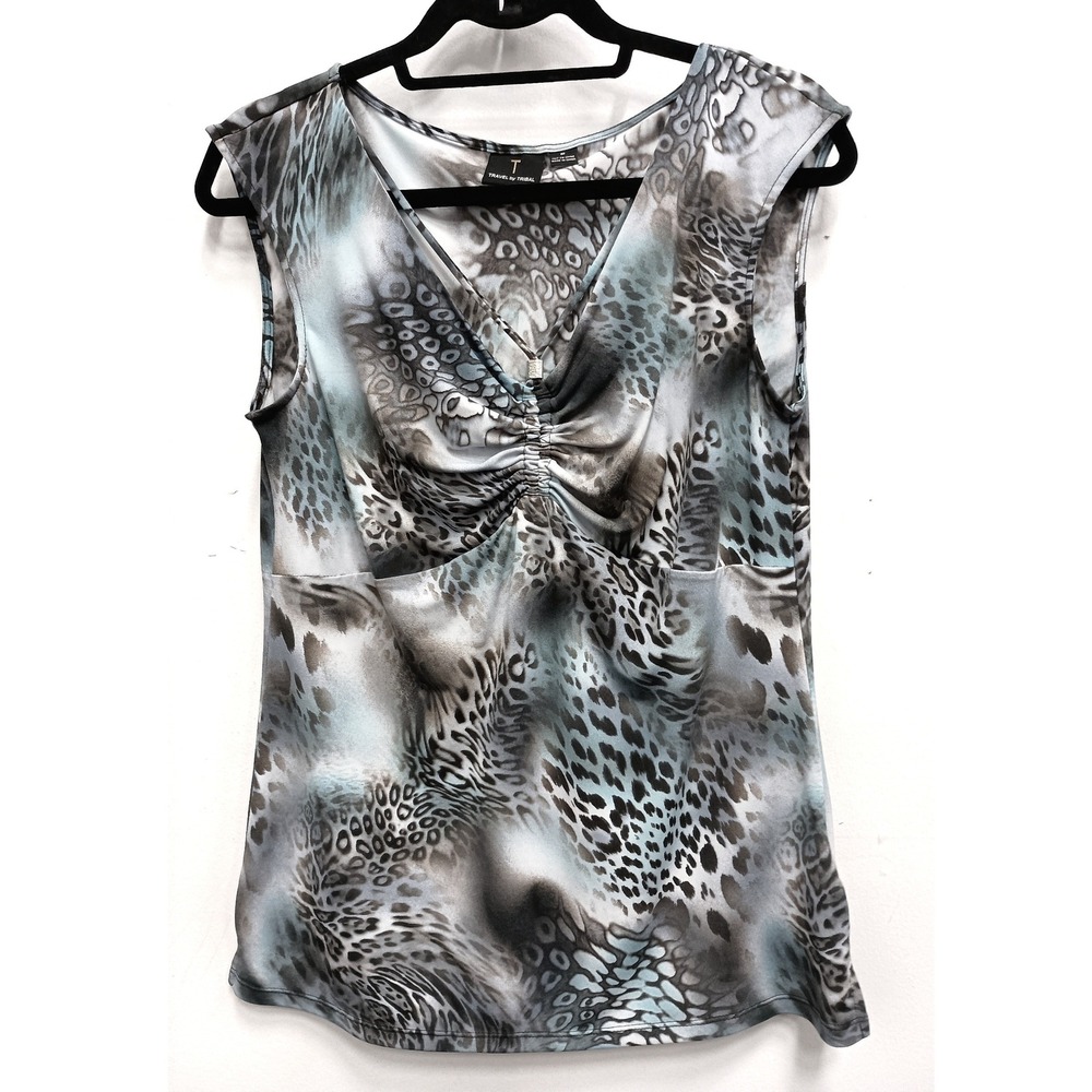 Travel By Tribal Babydoll Y2K Top Womens Medium Blue Animal Print Sleeveless